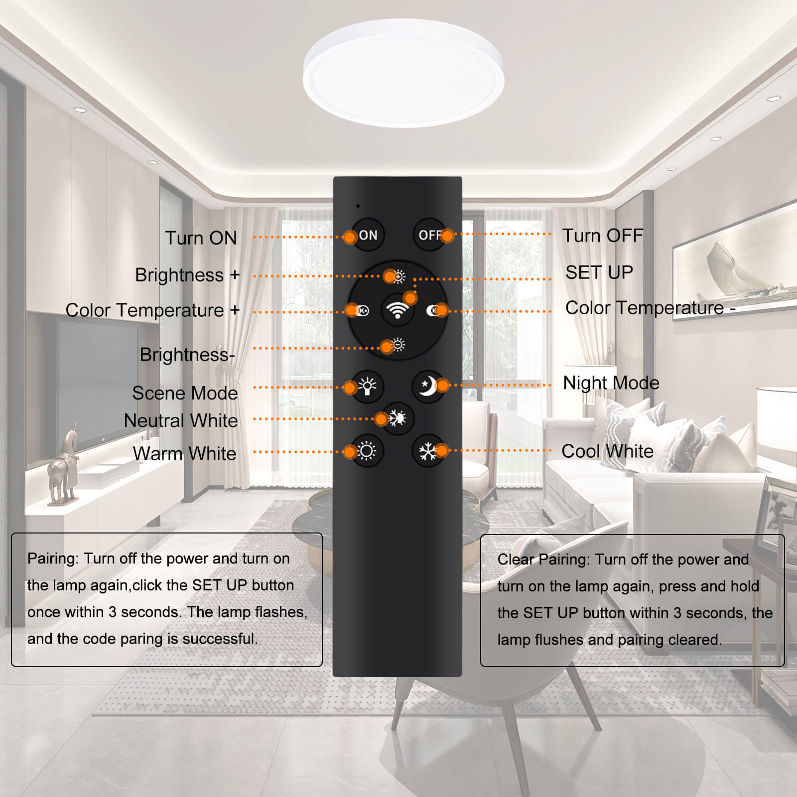 Downlights delgados empotrados LED con control remoto de 4 pulgadas 2.4G YG008D9-R-2L-2.4G