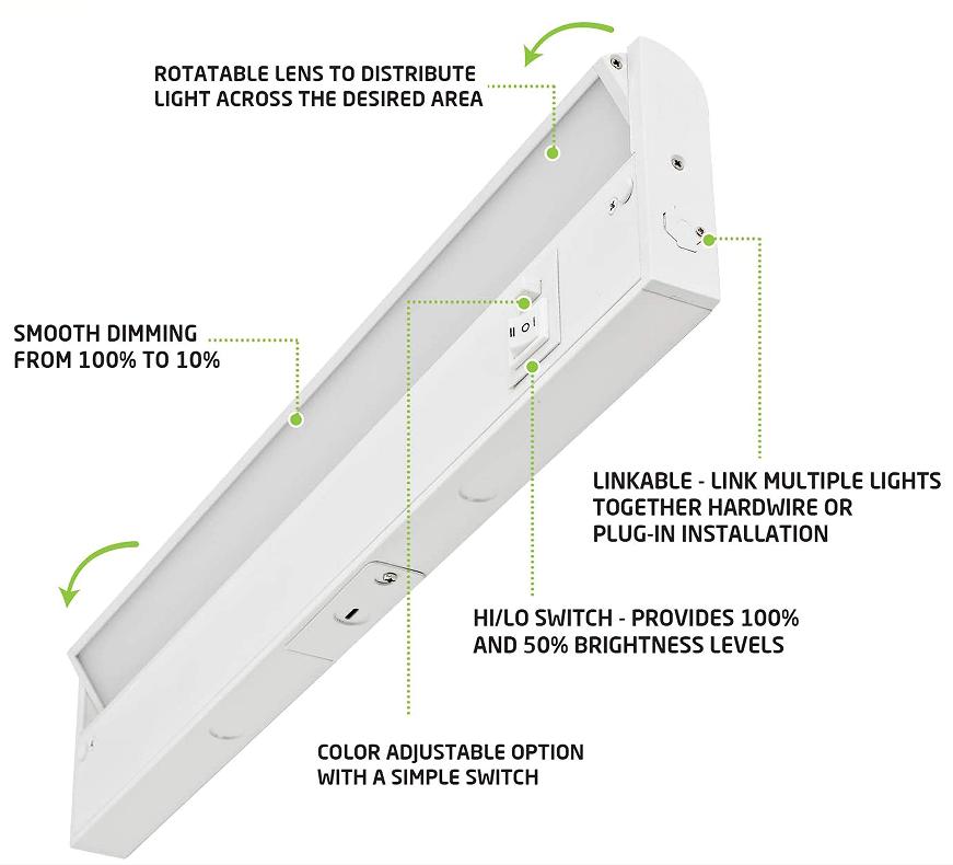 3CCT 2700K-3000K-4000K Color seleccionable lente ajustable gabinete iluminación LED giratorio debajo del gabinete accesorio de luz