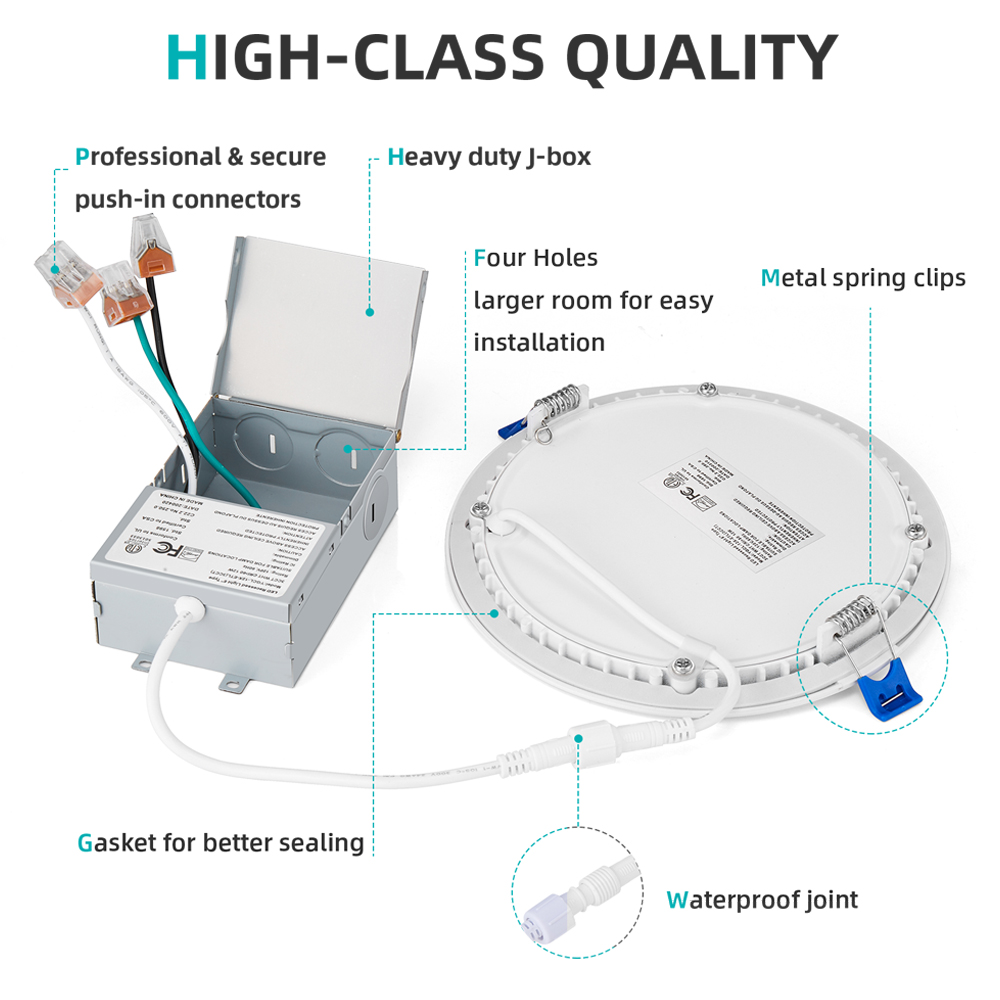 Downlights empotrables LED 3CCT de 6 pulgadas y 12 vatios con panel delgado de 1300 lm con certificación ETL Energy Star