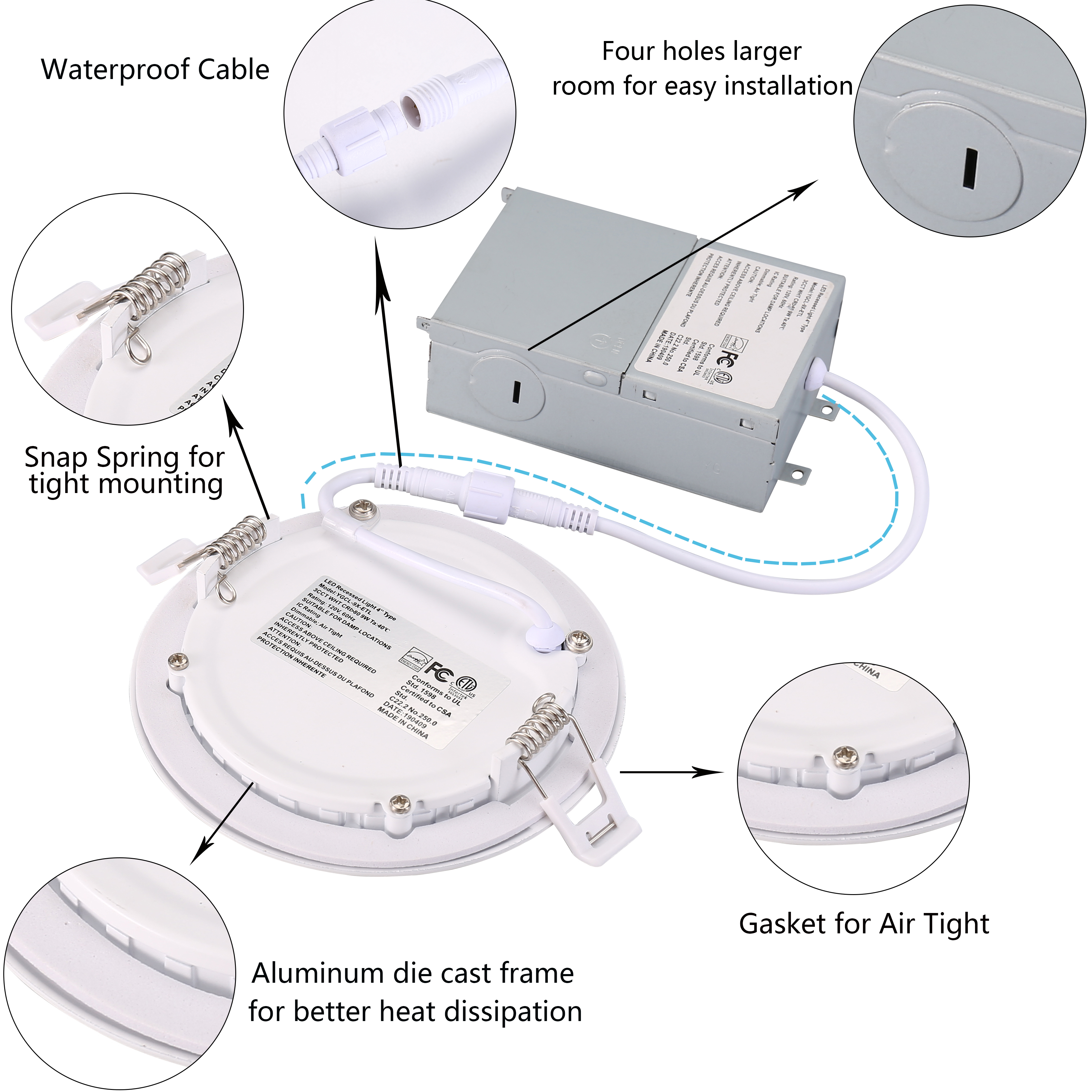 3in 4in 6in 3CCT interruptor de pared Potlight empotrado panel delgado IP54 LED Downlight