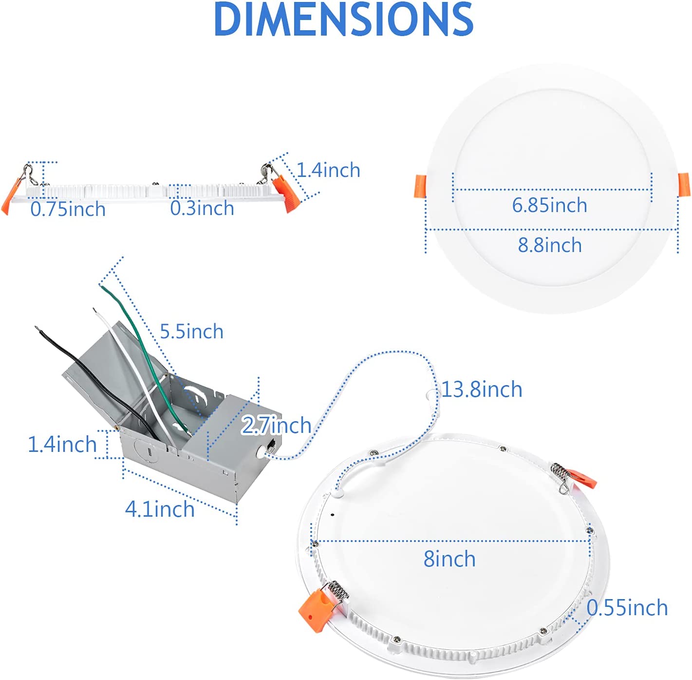 YG ETL/ES/FCC listado AC120V 8 pulgadas 18 vatios 3CCT Panel delgado residencial interior empotrado Downlights LED para ubicación húmeda