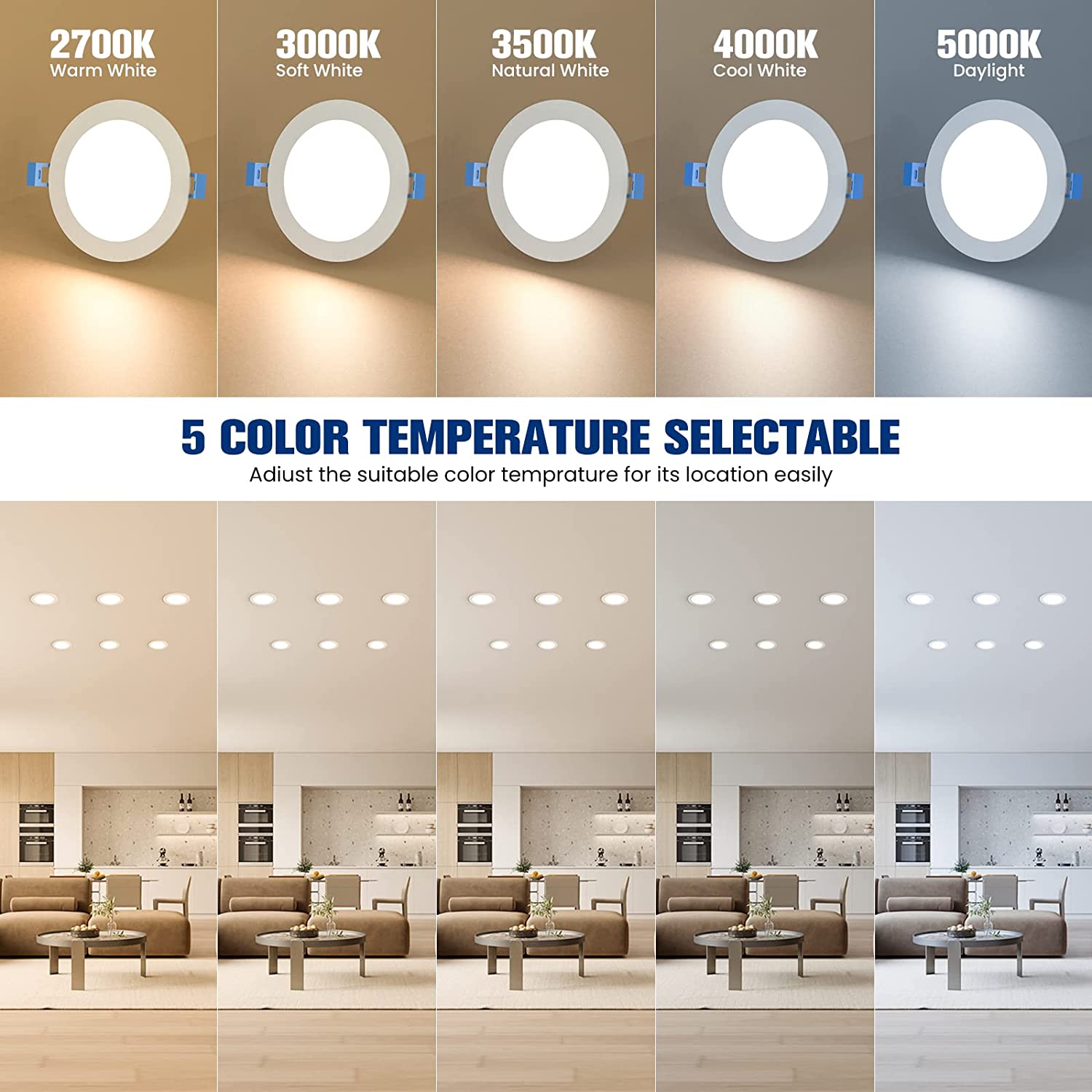 3in 4in 6in 5CCT IC nominal LED empotrado techo Slim Downlights regulable empotrable Panel de luz delgado para ubicación húmeda