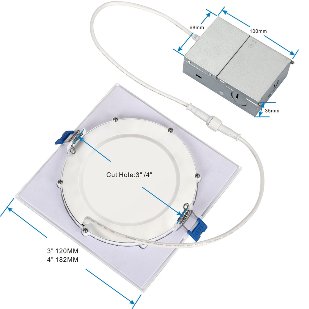 4in 6in ETL listado IC clasificado cuadrado 3000K/4000K/5000K/6000K/3CCT/5CCT Downlight LED empotrado regulable seleccionable 