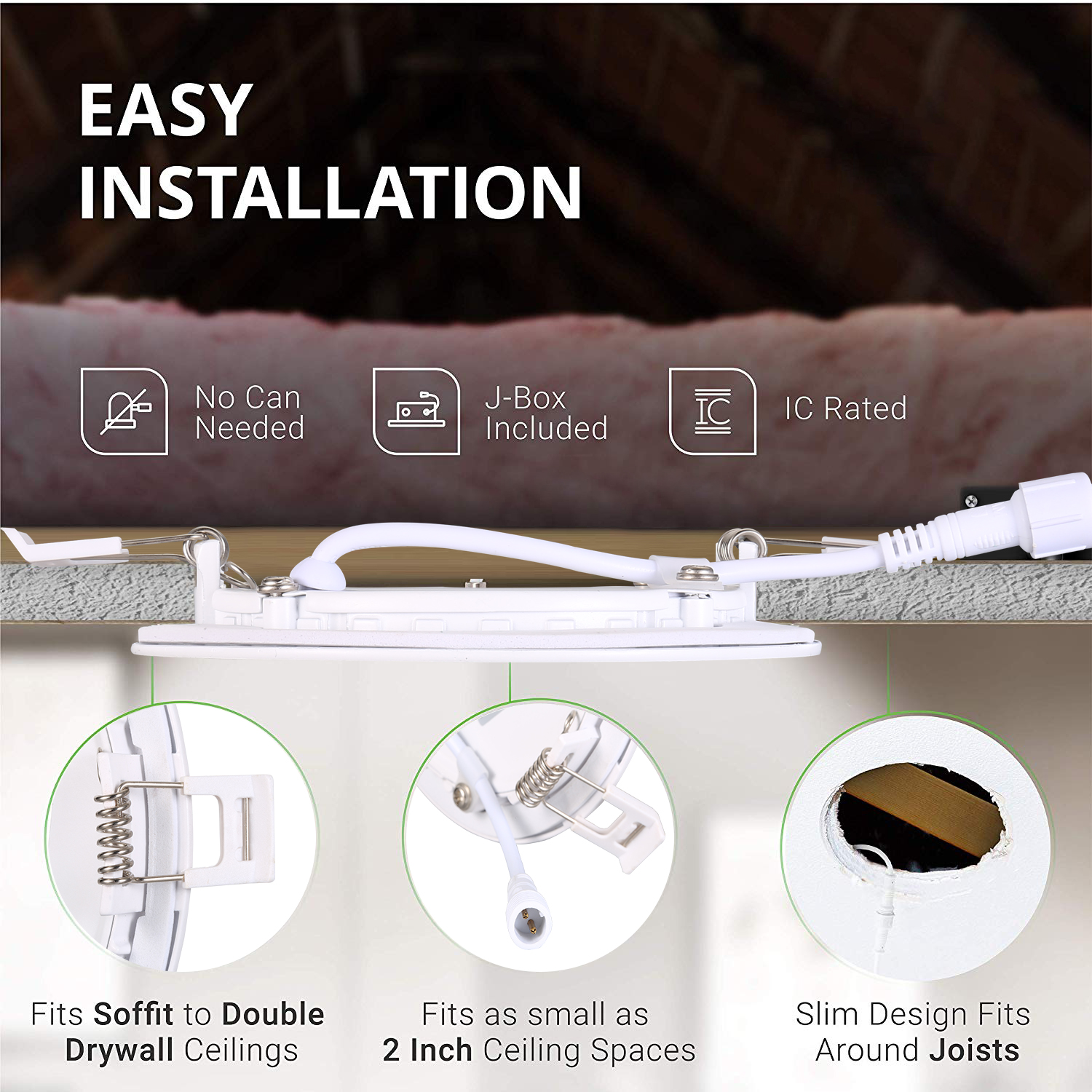 Luz empotrada delgada, antideslumbrante, de un solo color, 3CCT, 5CCT, 4 pulgadas, 9W, verde juvenil, sin parpadeo, con certificados ETL Energy Star