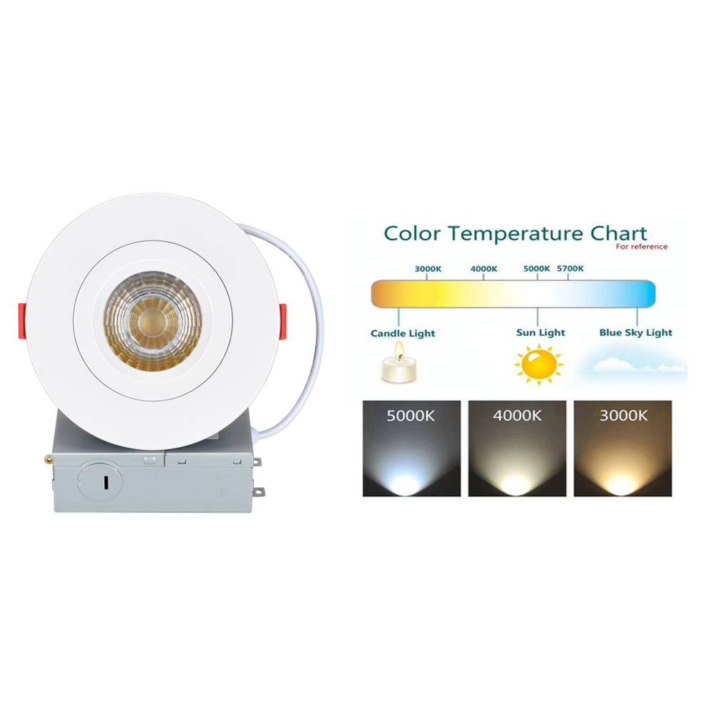 Downlight de cardán COB empotrado LED redondo regulable de 4' con caja de conexiones 120V ETL con clasificación IC