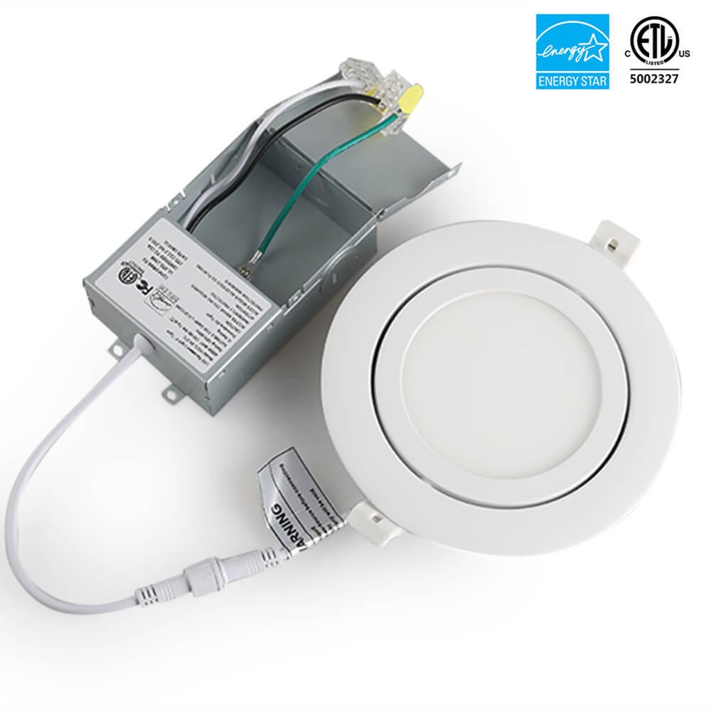 Luz empotrada LED de cardán regulable de 4 '', 9W, redonda, de un solo Color, 3000K/4000K/5000K/6000k, 3CCT, con caja de conexiones, 120V, certificación ETL, clasificación IC 