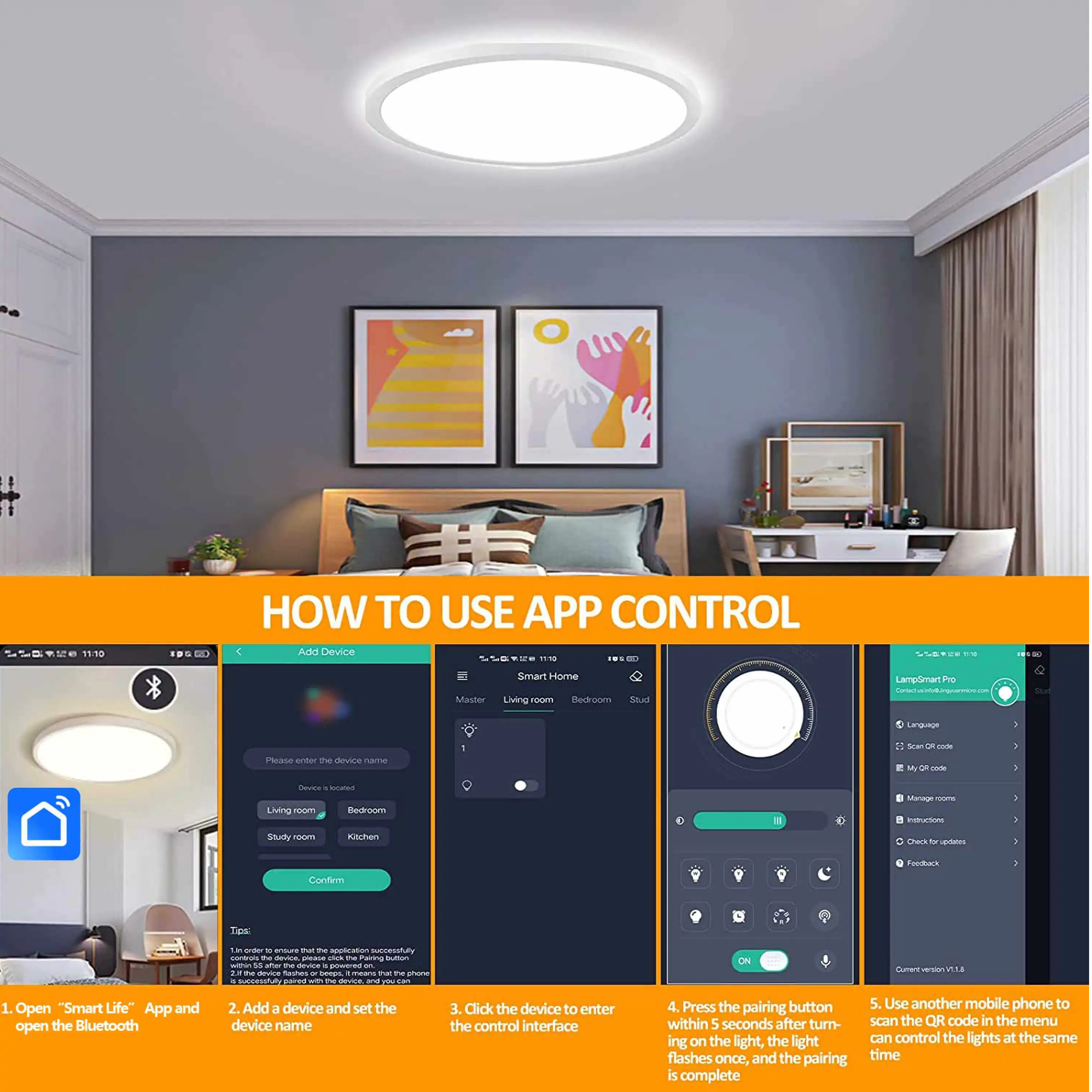 Panel de montaje empotrado LED RGB-CW inteligente con control remoto inteligente de 12 pulgadas y 2,4 G, 24 W, 3000 lm, listado ETL Energy Star 