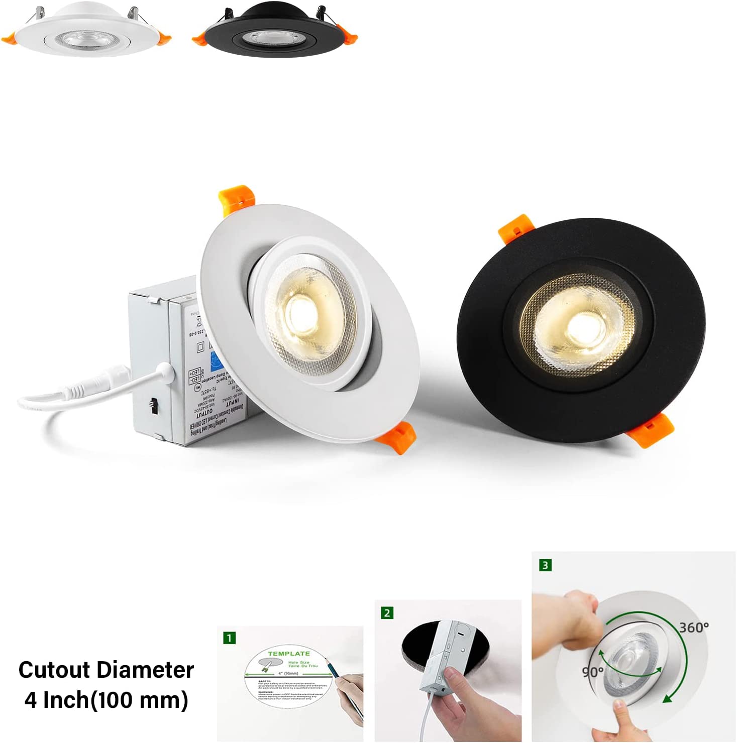 Downlight YG013D9-R-2L-WL-2.4G de cardán con globo ocular LED con control remoto de 4 pulgadas y 2,4G