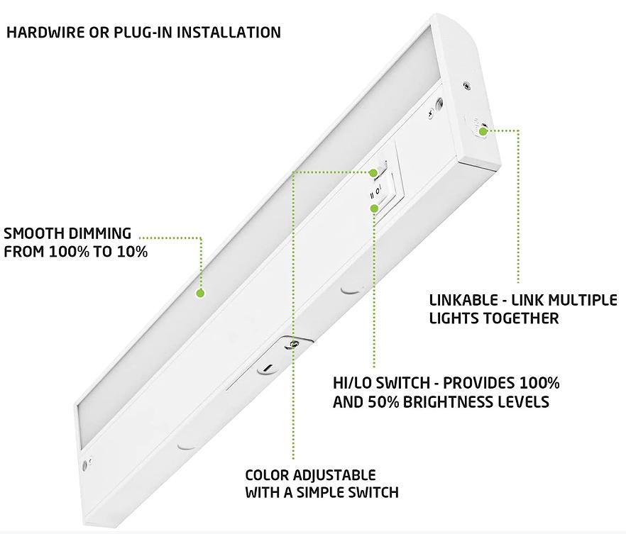  2700K-3000K-4000K 3CCT Color seleccionable LED debajo de la lámpara del gabinete